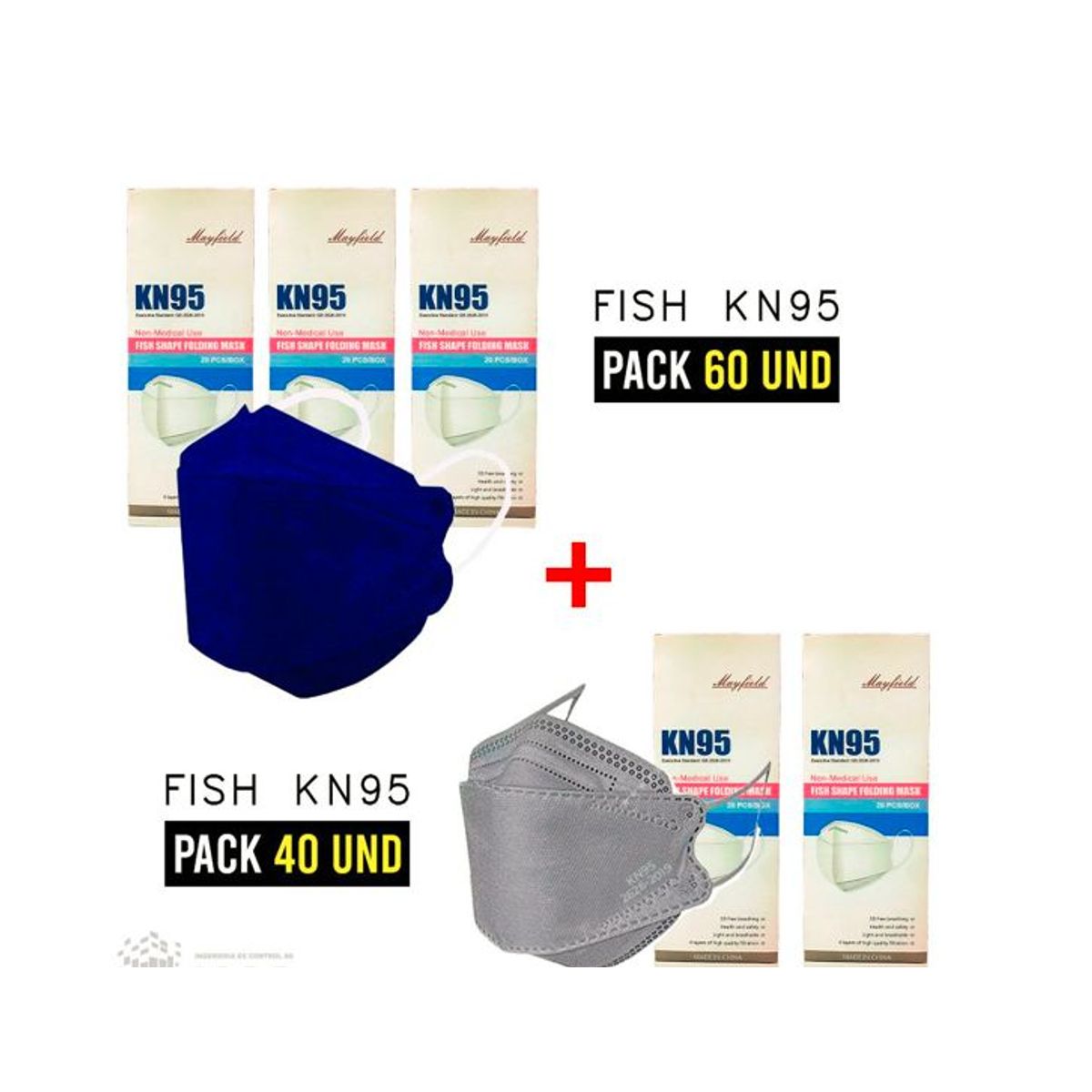 GENERICO - MASCARILLA KN95 FISH SHAPE - 100 unidades de colores/ PACK DE 5 CAJAS