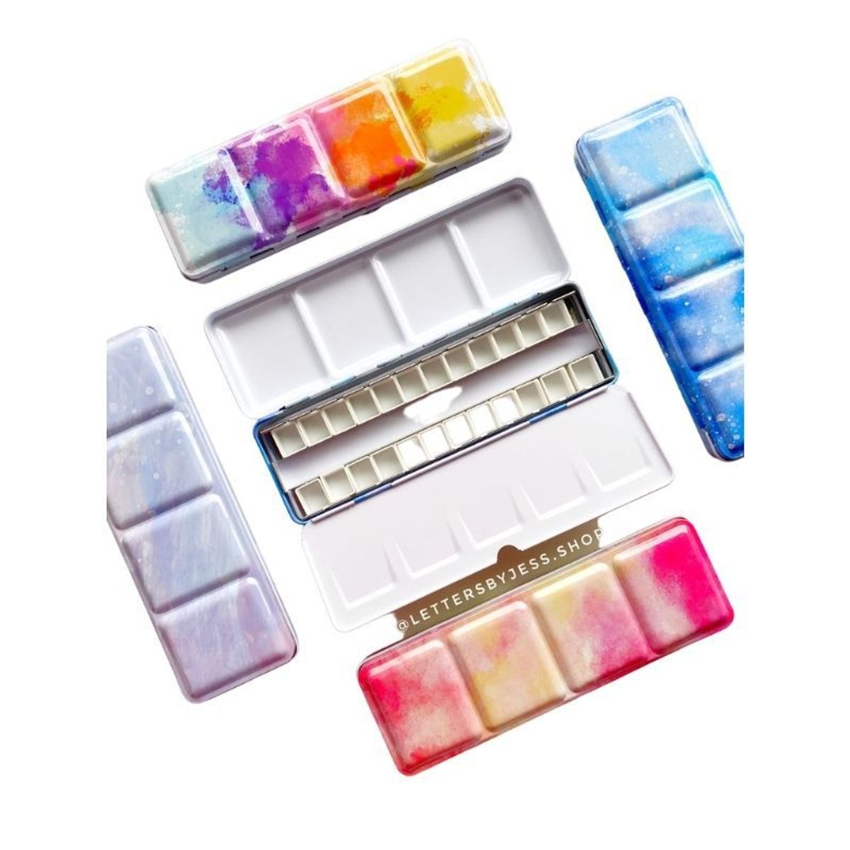 GENERICO - Estuche vacío para acuarelas con soporte de metal - mediano - rosa amarillo