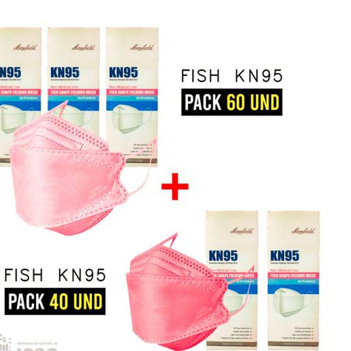 GENERICO - MASCARILLA KN95 FISH SHAPE - 100 unidades de colores/ PACK DE 5 CAJAS
