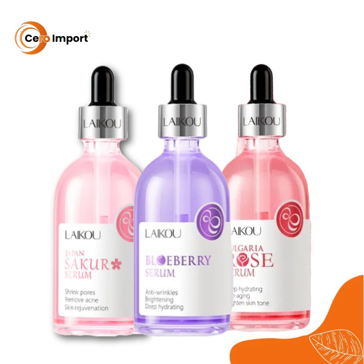GENERICO - PACK 3 Serums Blueberry, Sakura Japan, bulgarian Rose - Laikou