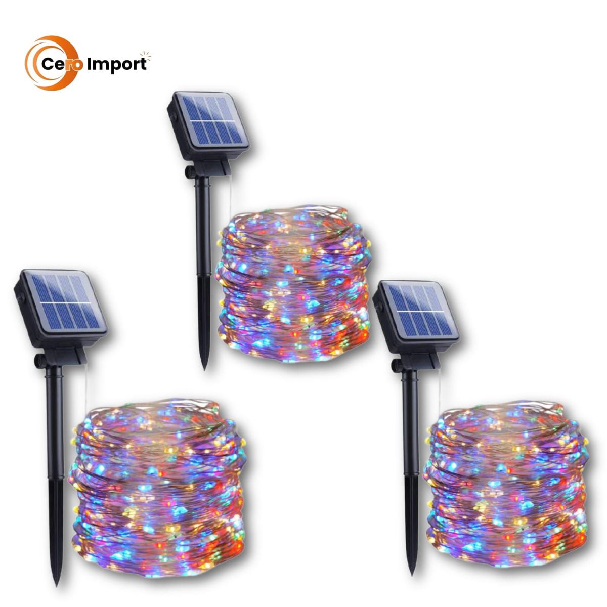 GENERICO - PACK 3 LUCES NAVIDEÑAS CON PANEL SOLAR AHORRATIVO