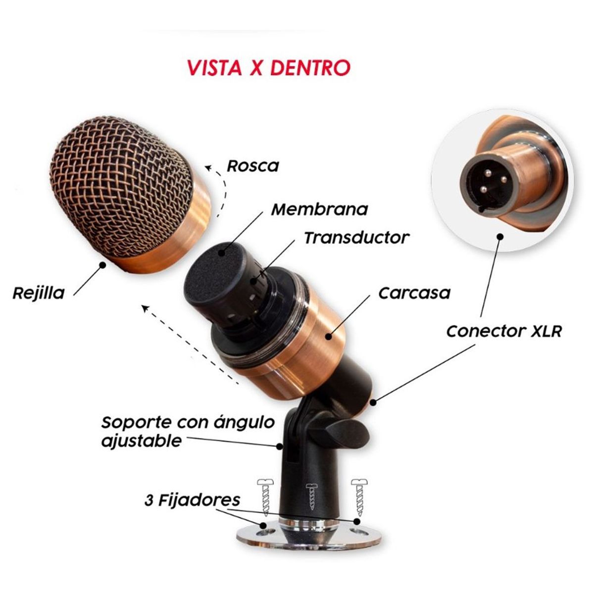 GENERICO - Micrófono Dinámico Profesional de percusión Bronce alámbrico Metálico