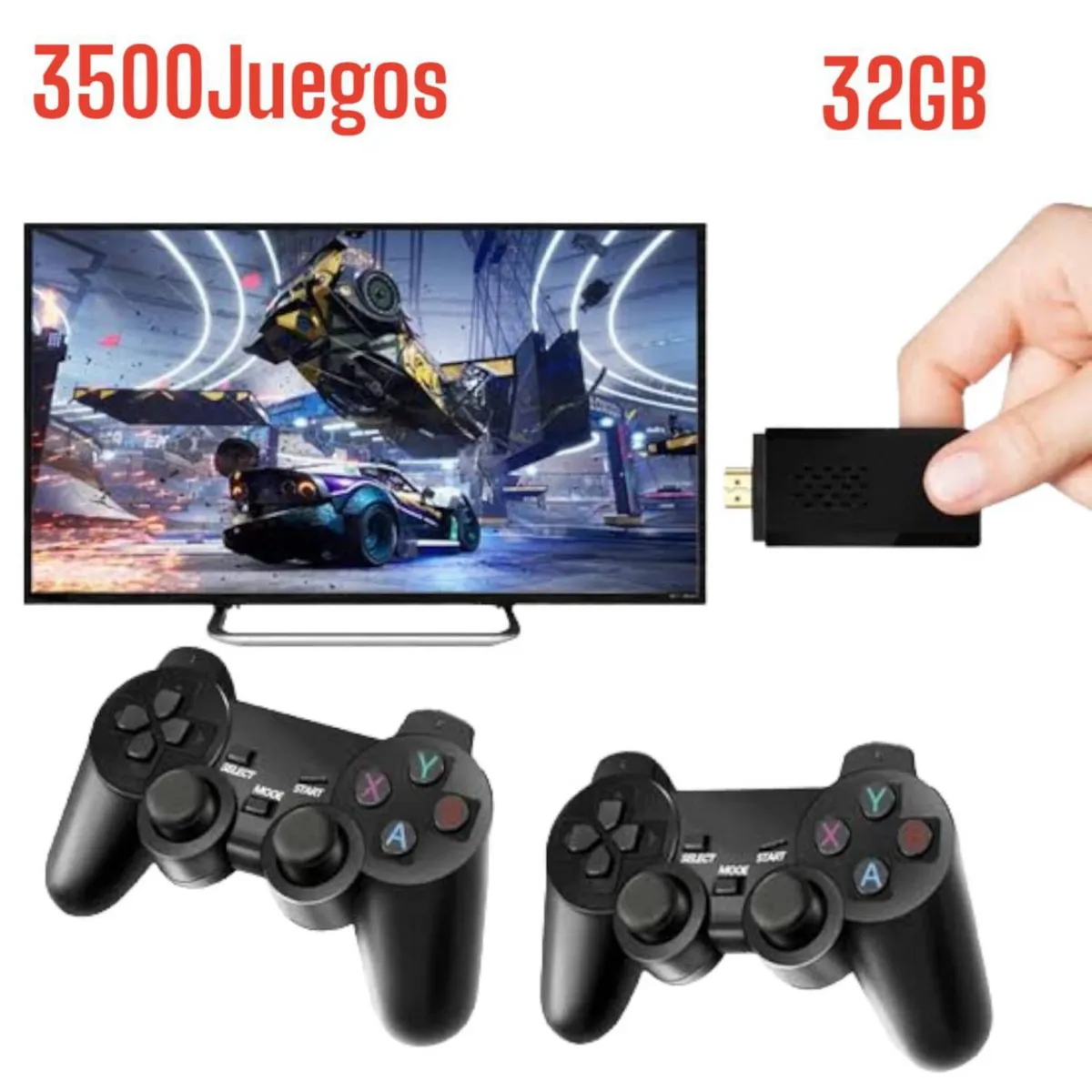 OEM - Game Stick Inlcuye 3500Juegos + 2 Mandos Inalámbrica 2.4G Wireless
