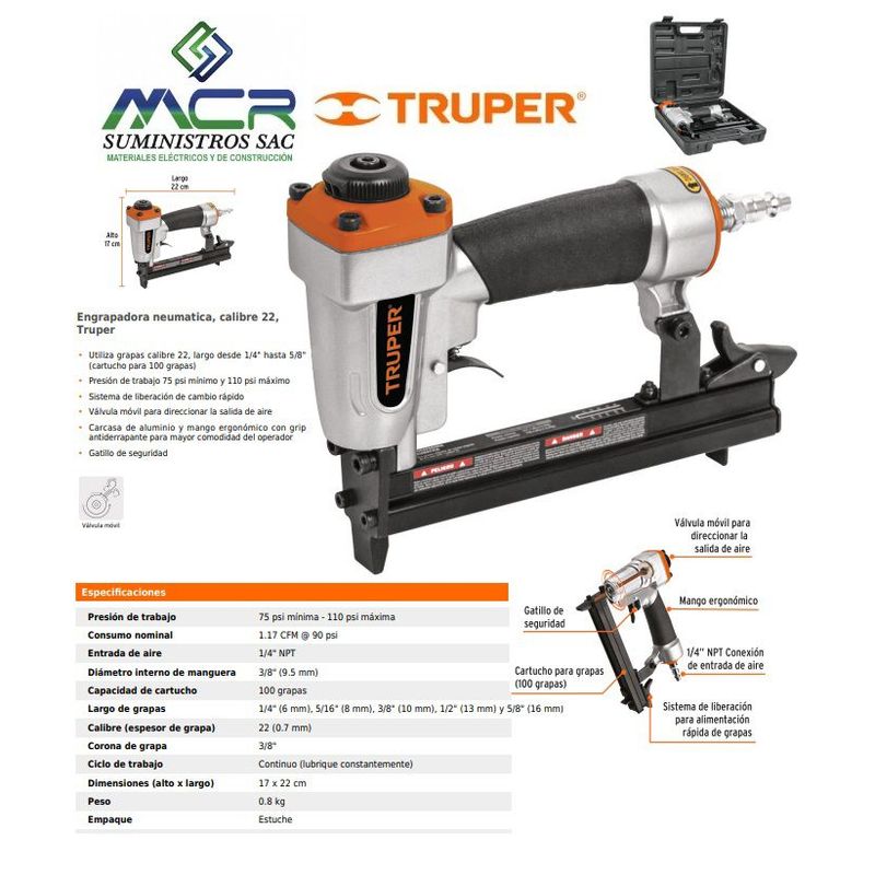 TRUPER - ENGRAPADORA NEUMÁTICA CALIBRE 22 13177 truper