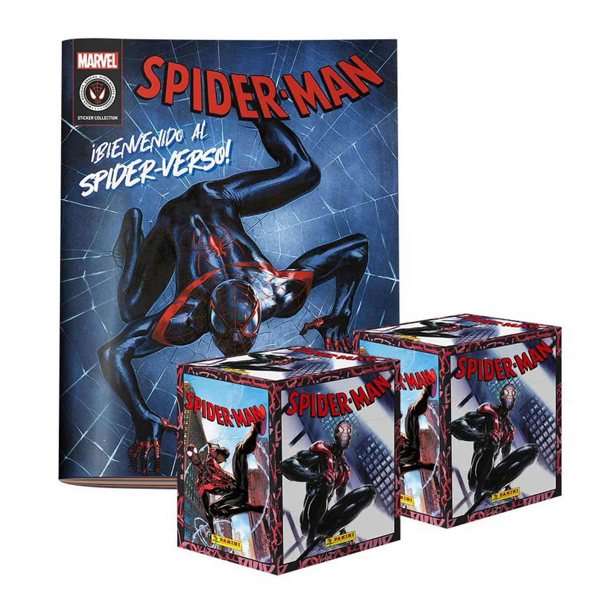 PANINI - Spiderman in to Spiderverse, 1 Álbum Tapa Blanda + 2 Cajitas (100 Sobres)