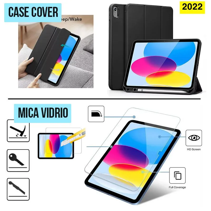 GENERICO - Funda Smart Case Para iPad 10ma Gen 10.9 y Mica Vidrio 2022