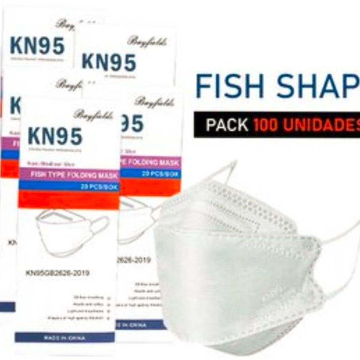 GENERICO - Mascarilla KN95 Fish Shape - Pack 100 Unidades Blanco