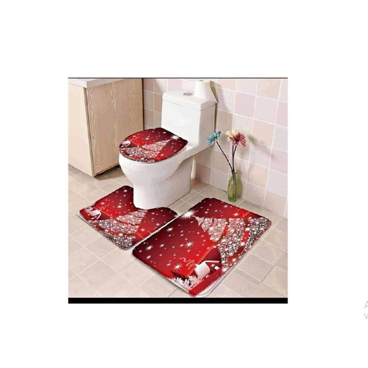 GENERICO - Juego x3 de tapete de baño navideño con estampado para inodoro