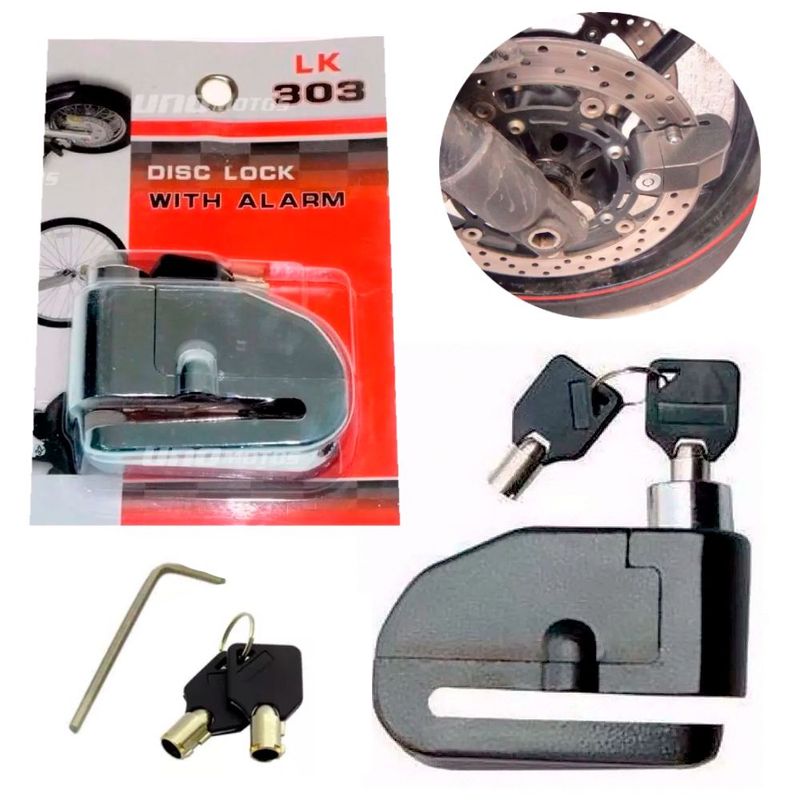 GENERICO - Candado de Disco Antirobo Con Alarma Seguridad Moto Bicicletas Scooter