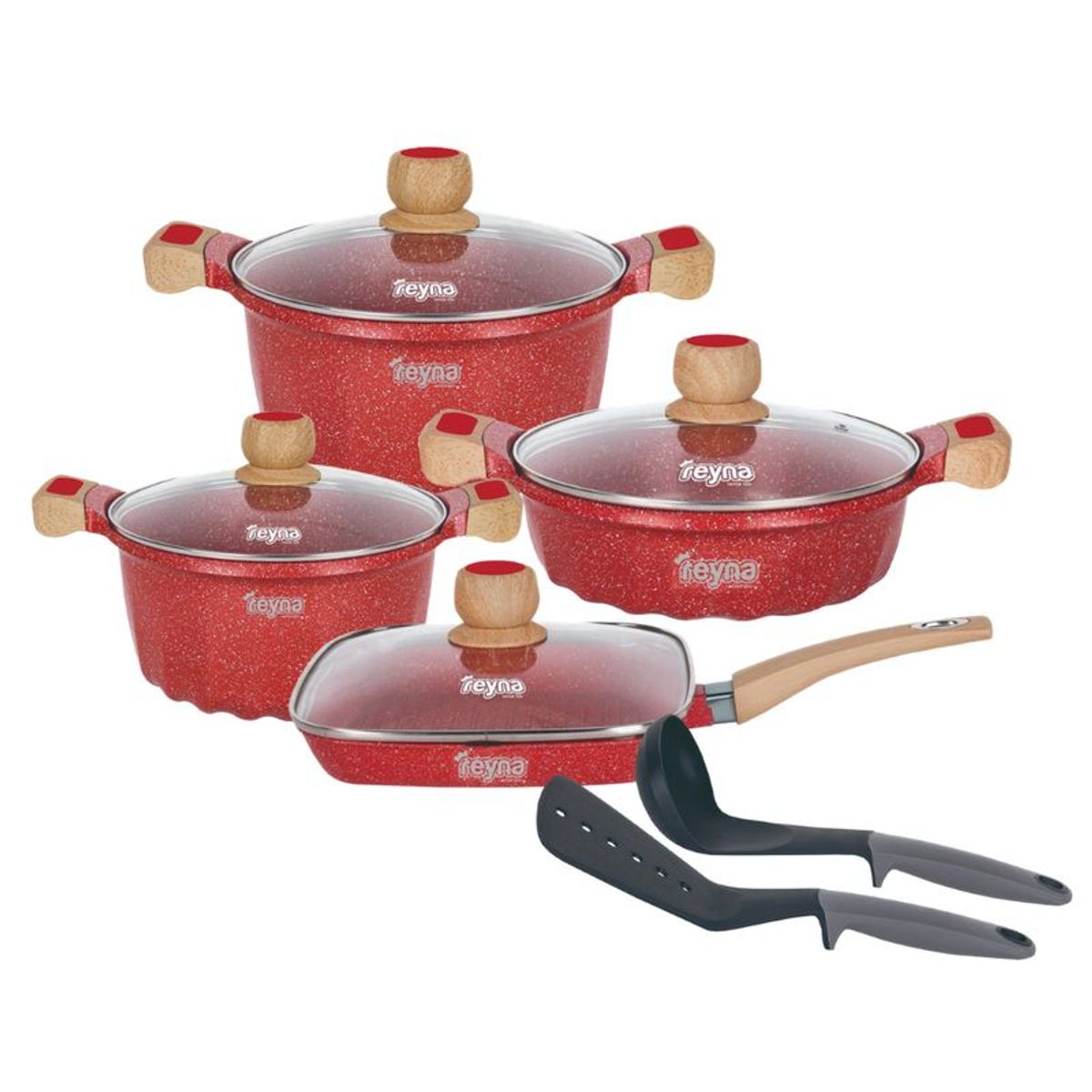 Reyna - Juego de Ollas Antiadherente Reyna X10 Piezas  Color Rojo