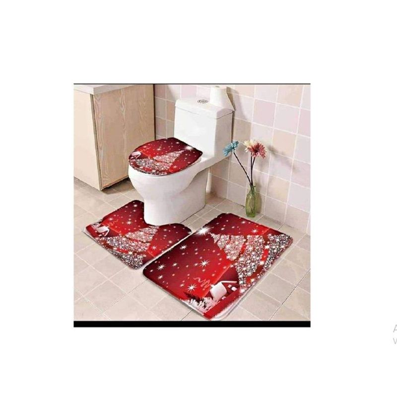 GENERICO - Juego x3 de tapete de baño navideño con estampado para inodoro