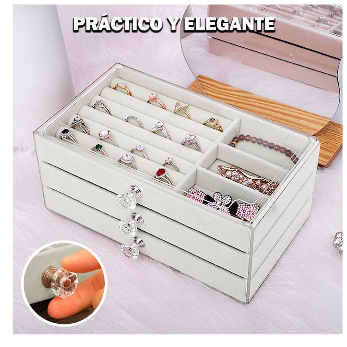 GENERICO - Joyero Acrílico Organizador de Joyas Pulseras Relojes Beige