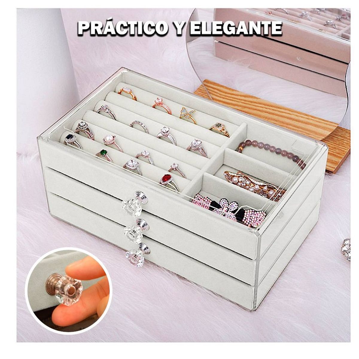 GENERICO - Joyero Acrílico Organizador de Joyas Pulseras Relojes Beige