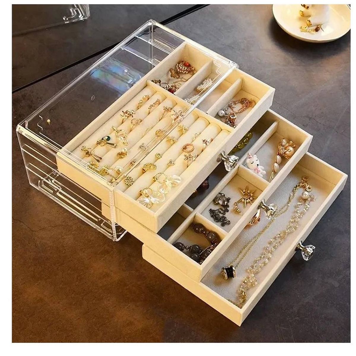 GENERICO - Joyero Acrílico Organizador de Joyas Pulseras Relojes Beige