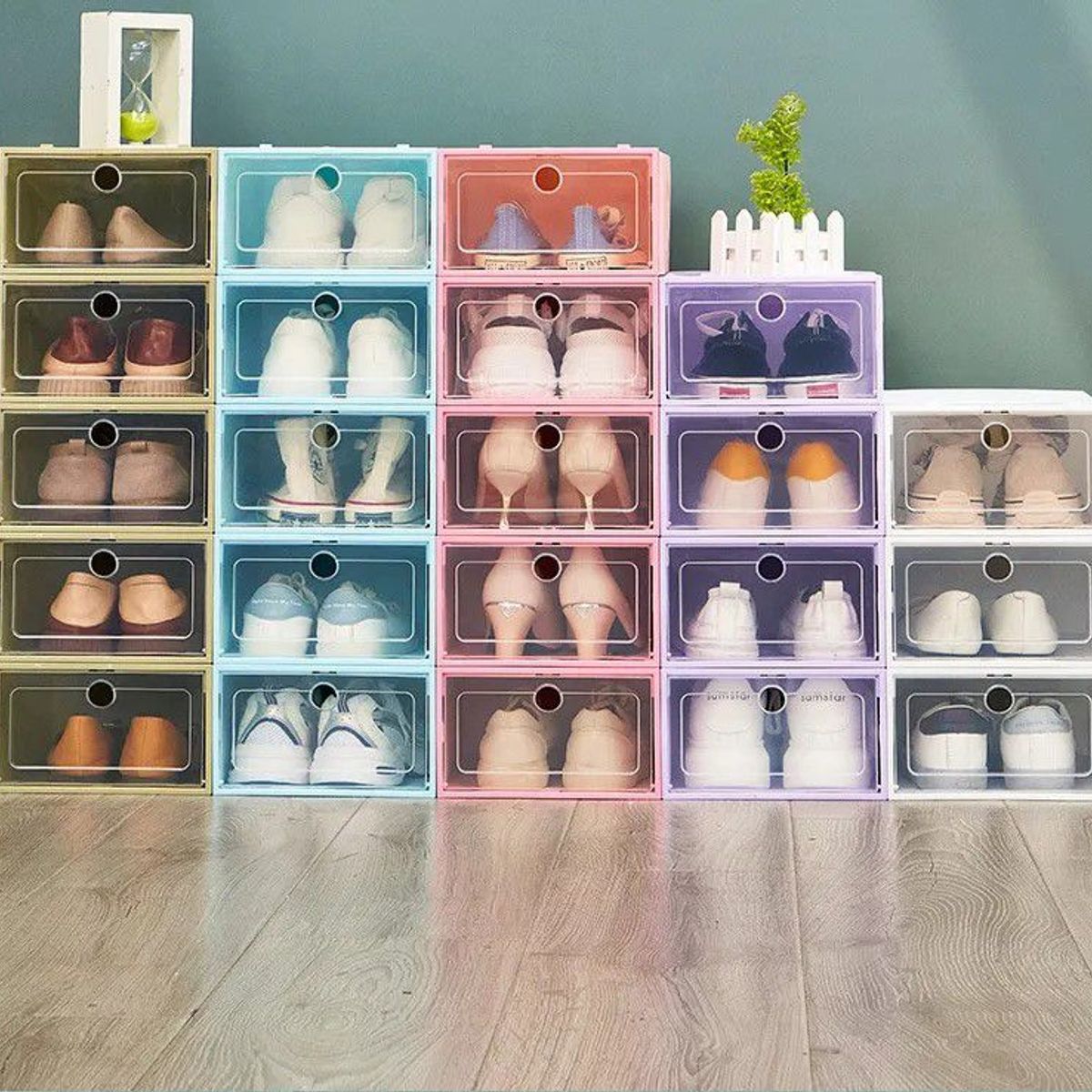 GENERICO - PACK 3 UNIDADES ORGANIZADOR DE ZAPATO CAJA ORGANIZADORA VERDE