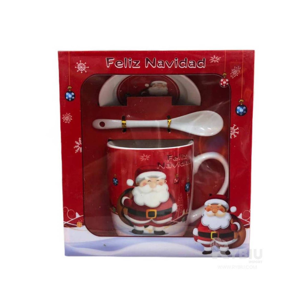 GENERICO - Taza Navideño con Cucharita en Color Rojo