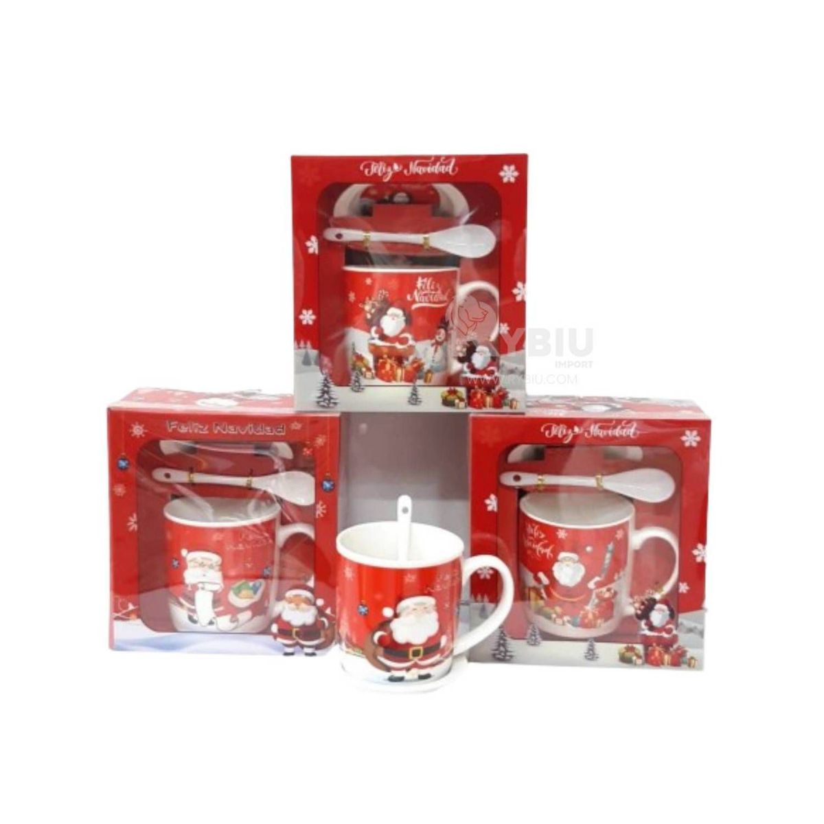 GENERICO - Taza Navideño con Cucharita en Color Rojo