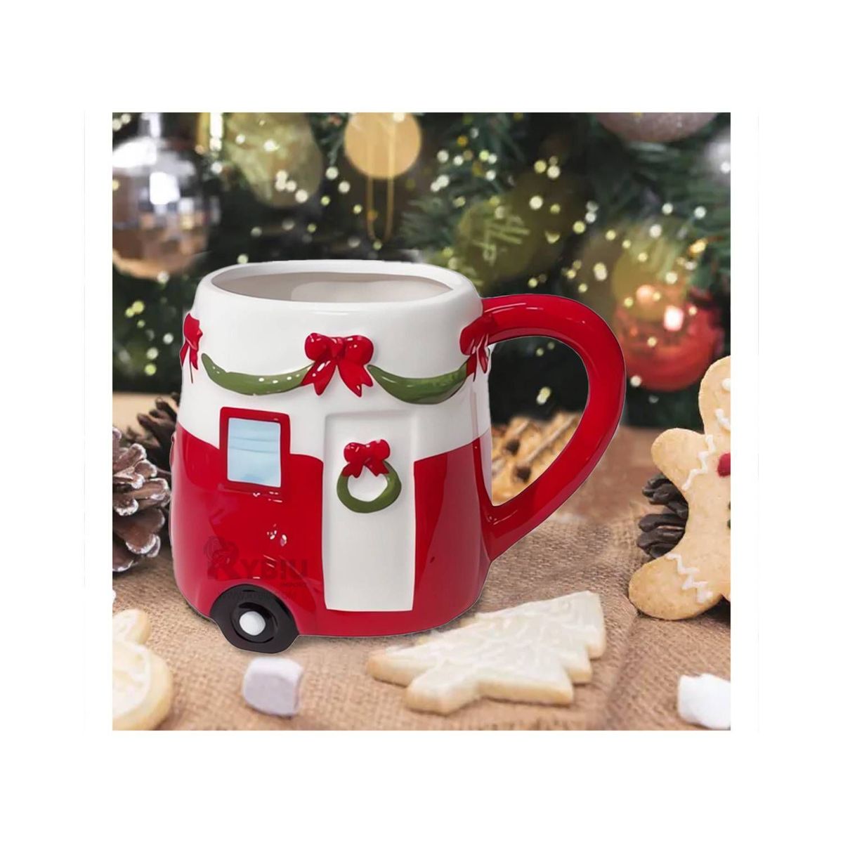 GENERICO - Taza con Diseño de Carrito Navideño en Color Rojo