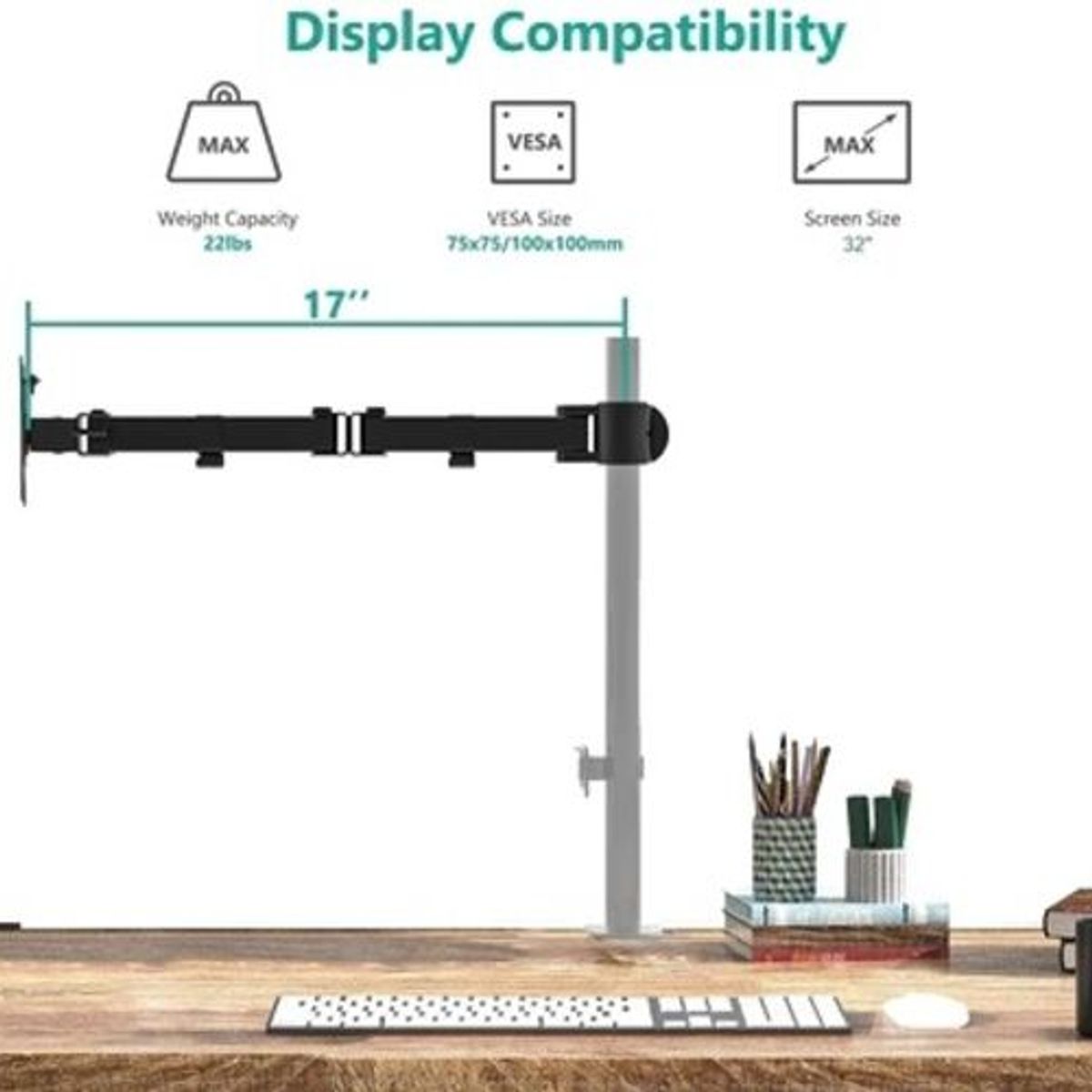GENERICO - MONTECH - Brazo Articulado para Monitor 13 a 32 pulg / Montaje en tubo