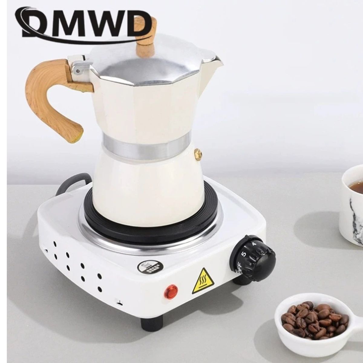 GENERICO - Moka italiana 6 tz blanco +  cocina eléctrica