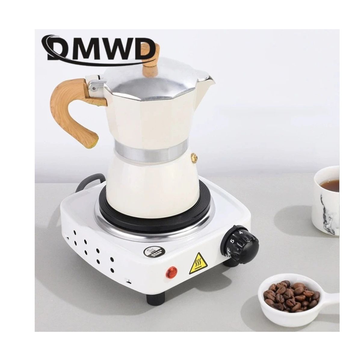 GENERICO - Moka italiana 6 tz blanco +  cocina eléctrica