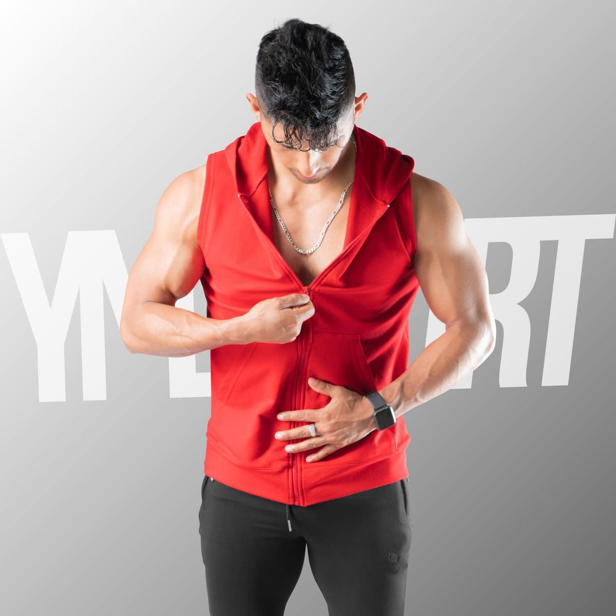 YML SPORT - Chaleco con Capucha Hombre - Chaleco GYM Rojo - YML SPORT