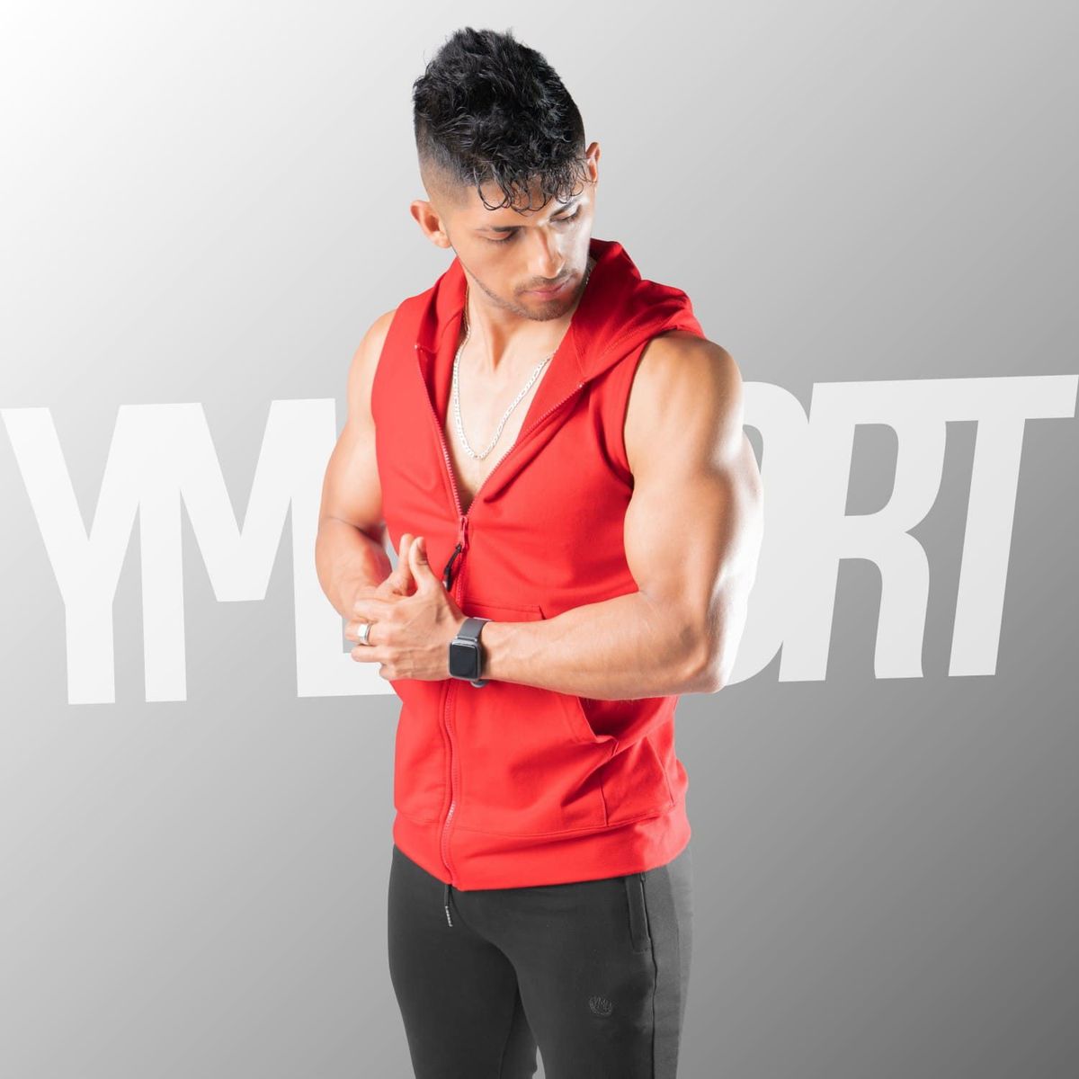 YML SPORT - Chaleco con Capucha Hombre - Chaleco GYM Rojo - YML SPORT