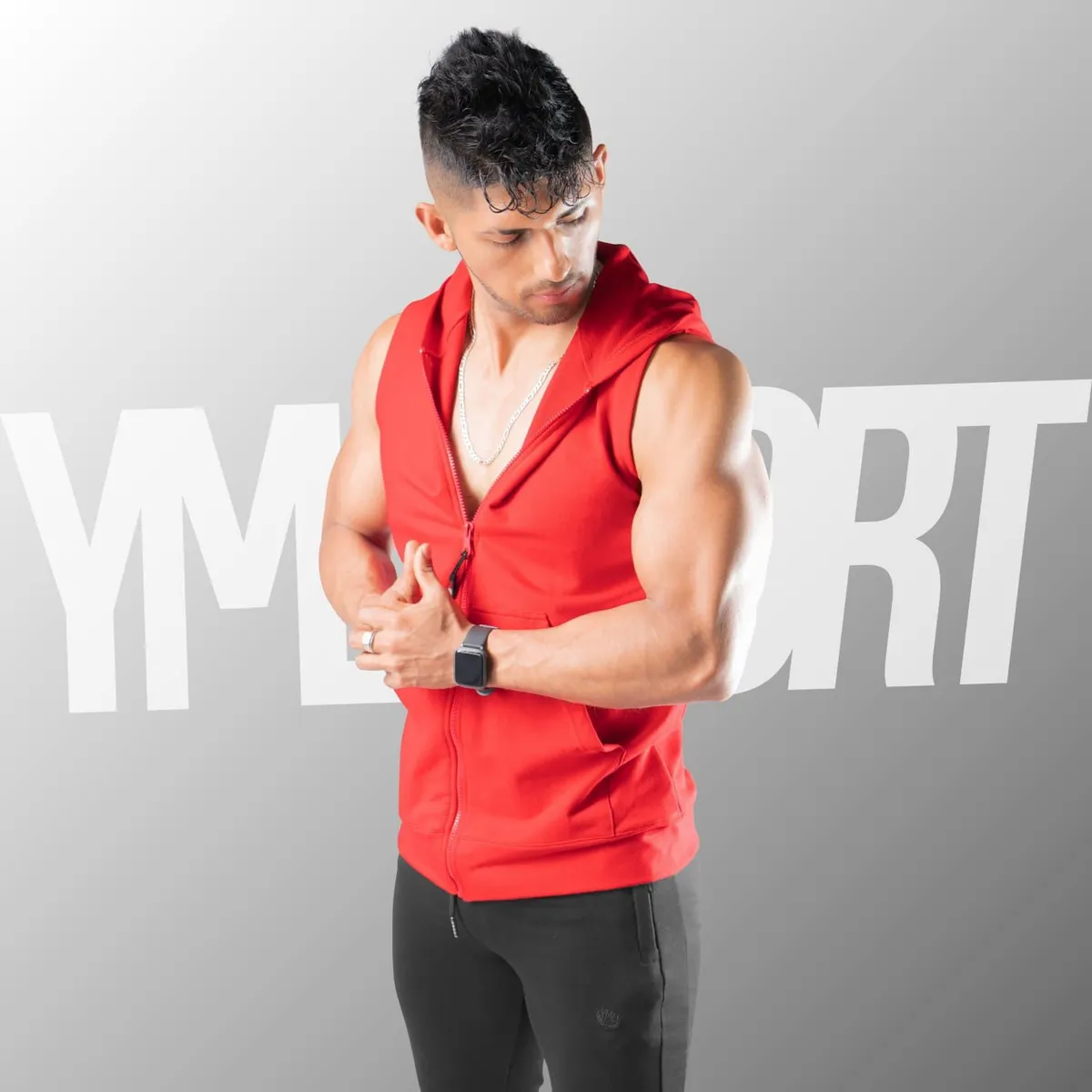 YML SPORT - Chaleco con Capucha Hombre - Chaleco GYM Rojo - YML SPORT