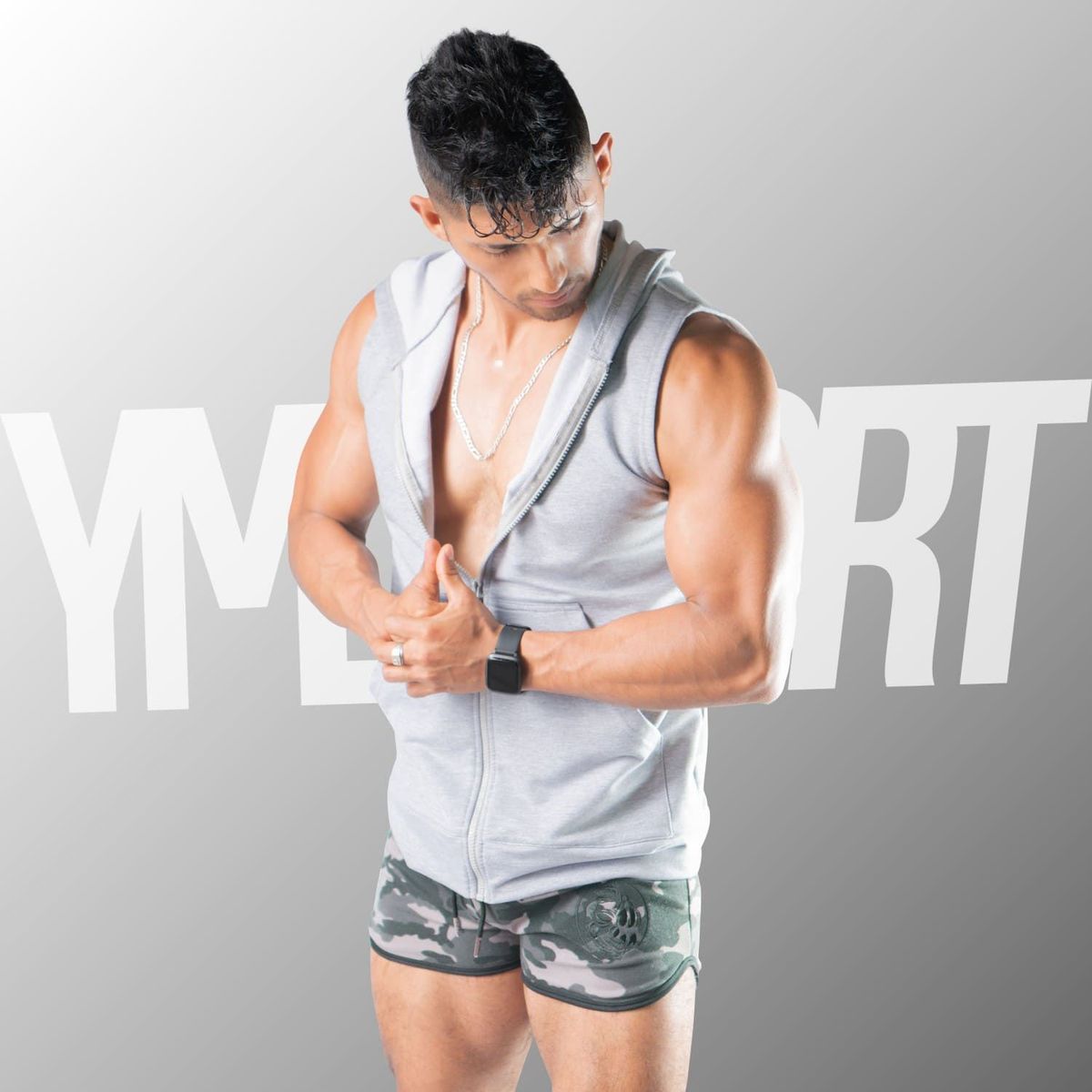 YML SPORT - Chaleco con Capucha Hombre - Chaleco GYM Plomo Plata - YML SPORT