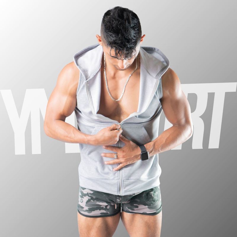 YML SPORT - Chaleco con Capucha Hombre - Chaleco GYM Plomo Plata - YML SPORT