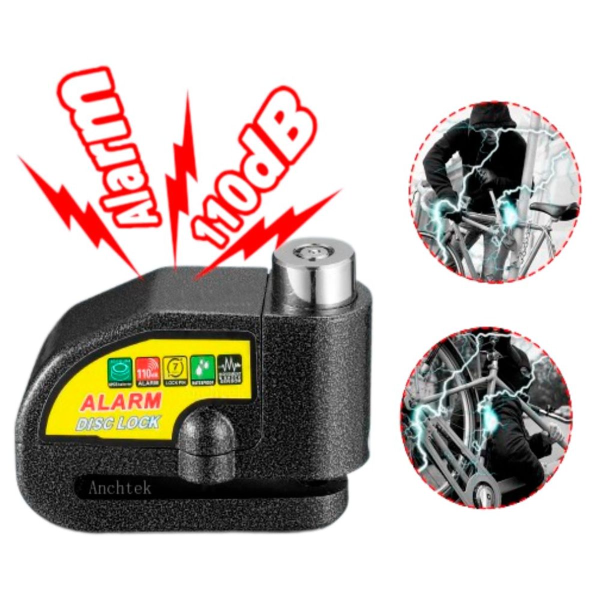 GENERICO - Candado Con Alarma Antirobo De Disco Seguridad Moto Bicicletas Scooter