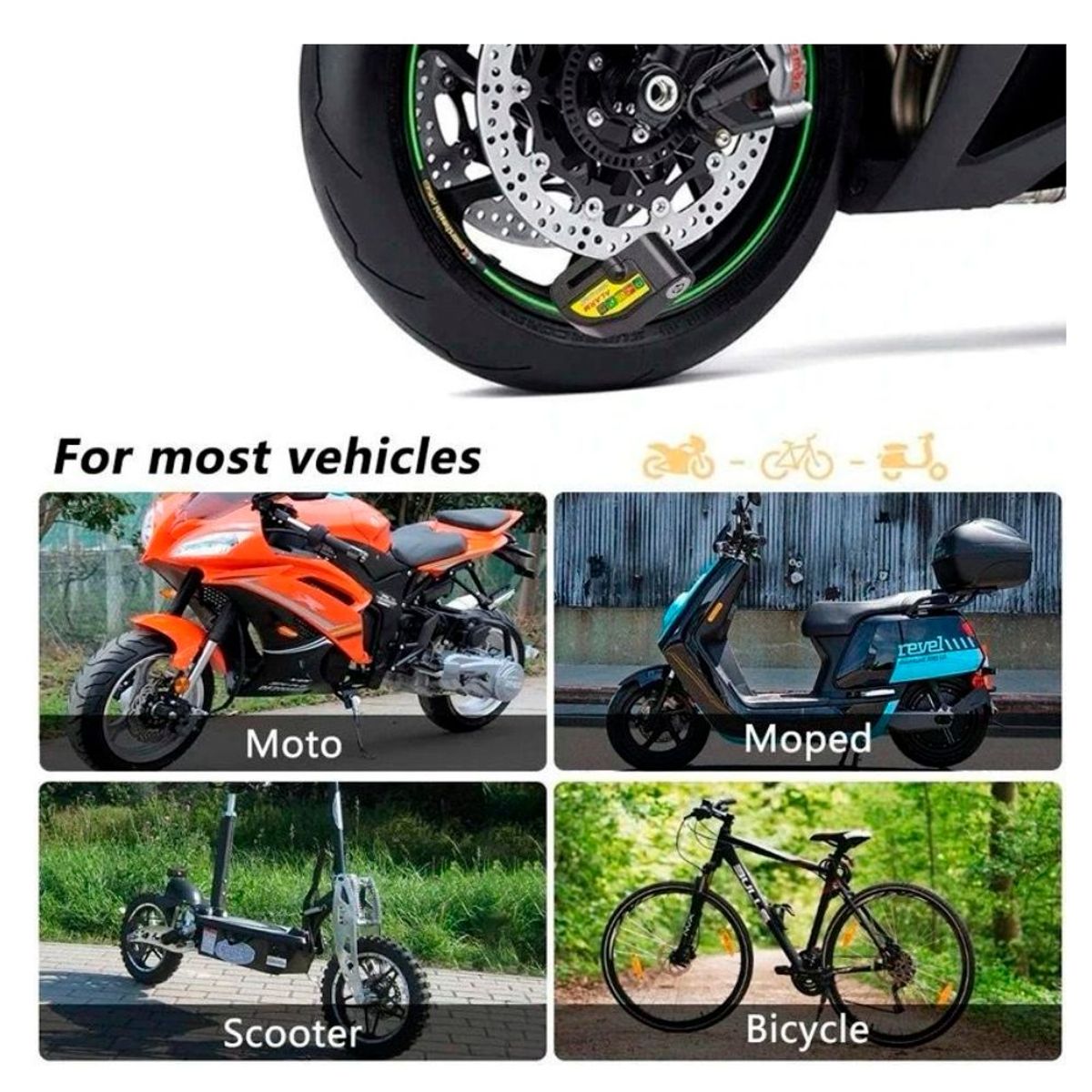 SEISA - Candado Para Moto Bicicleta Scooter Con Alarma De Seguridad