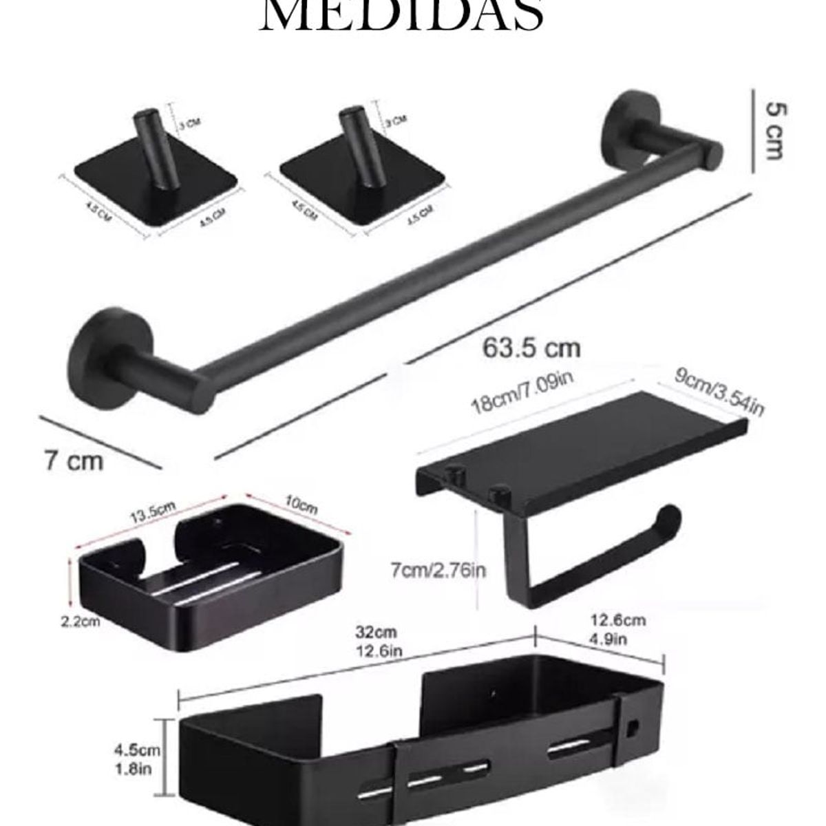 GENERICO - Sets X 6pzs Accesorios Para Baño Acero Inoxidable Black Mat