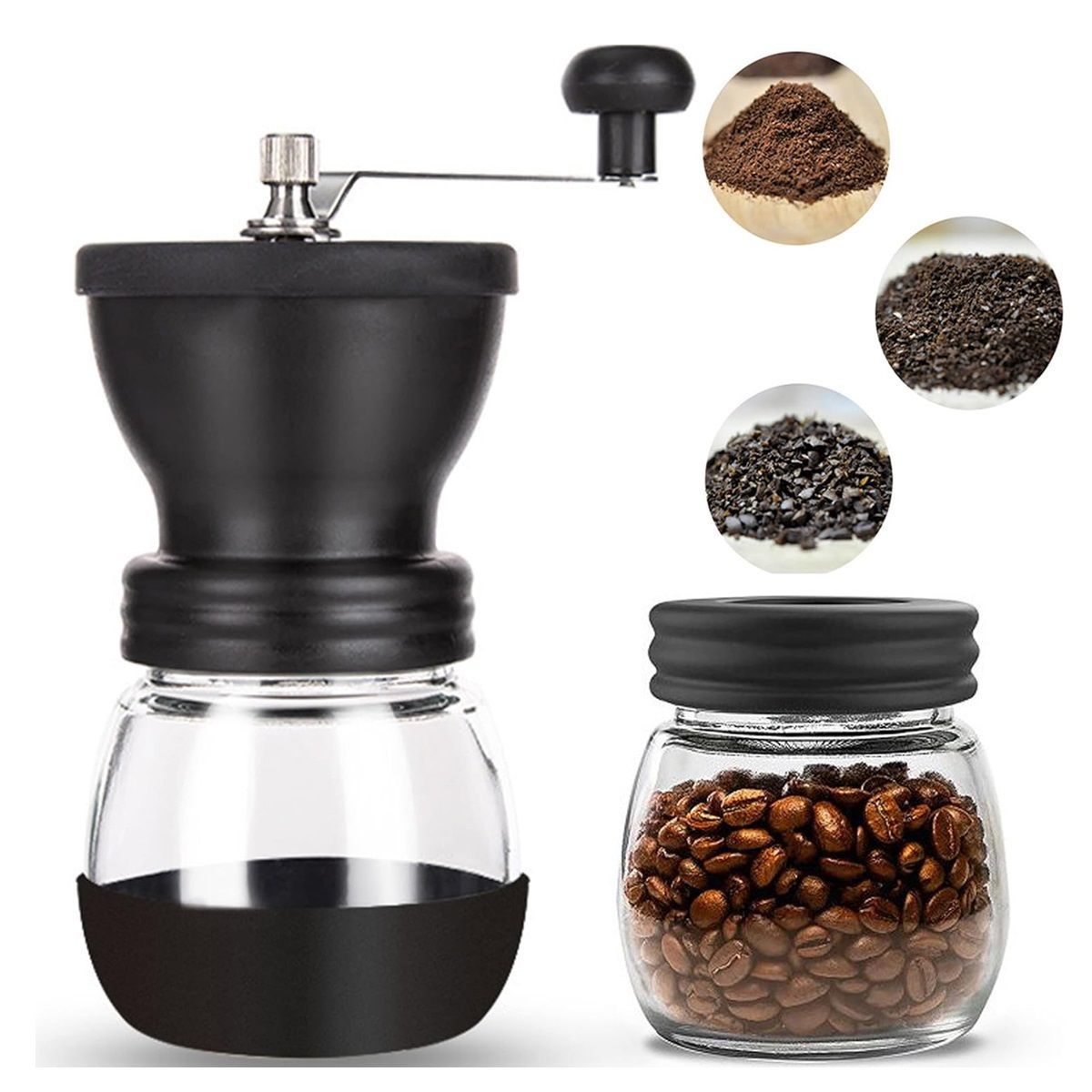 GENERICO - Molinillo de café manual con 2 tarros de vidrio Transparentes.