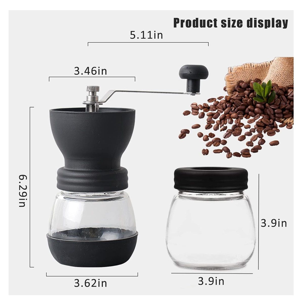 GENERICO - Molinillo de café manual con 2 tarros de vidrio Transparentes.