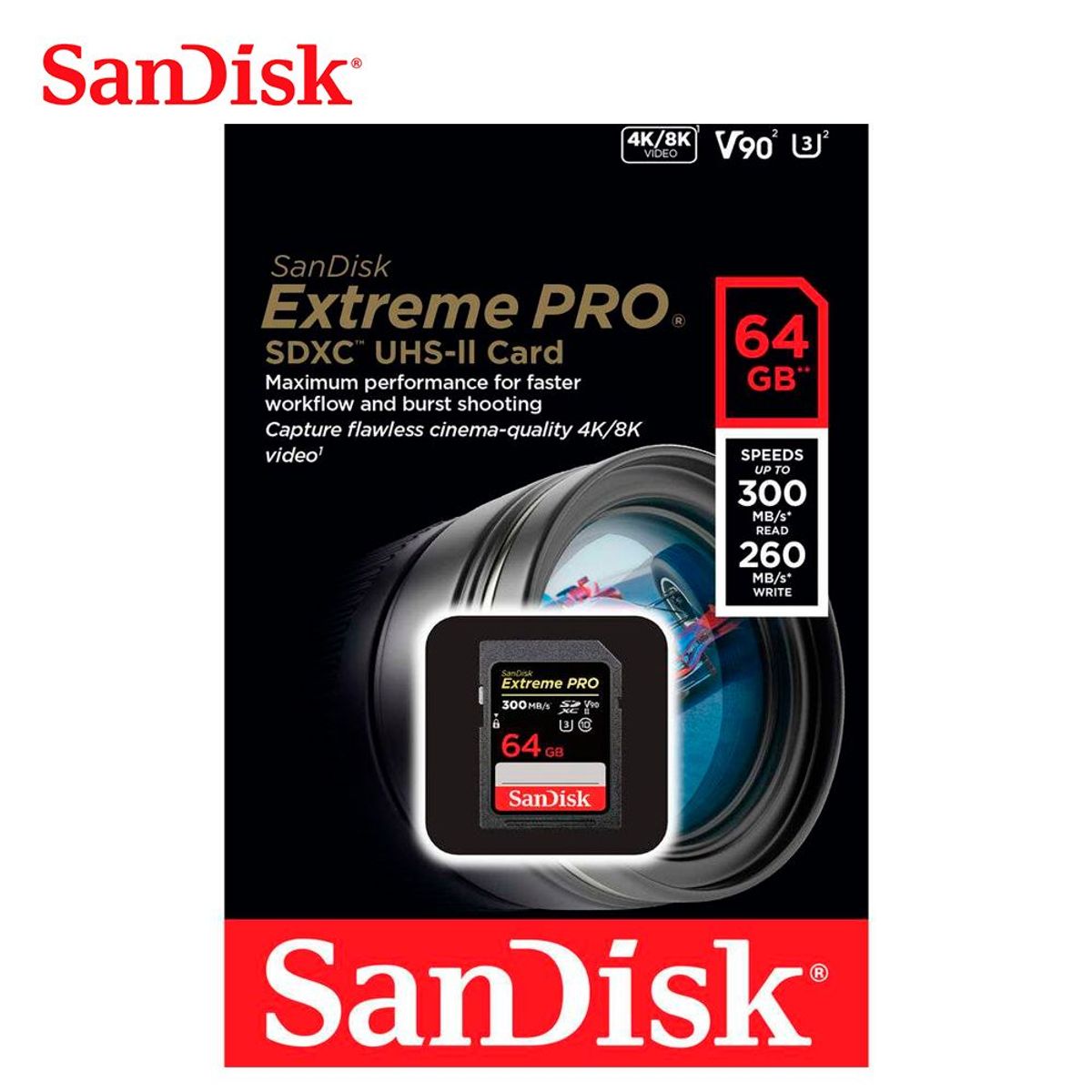 SANDISK - Memoria SD SanDisk 64GB Extreme PRO UHS-II  V90 SDXC