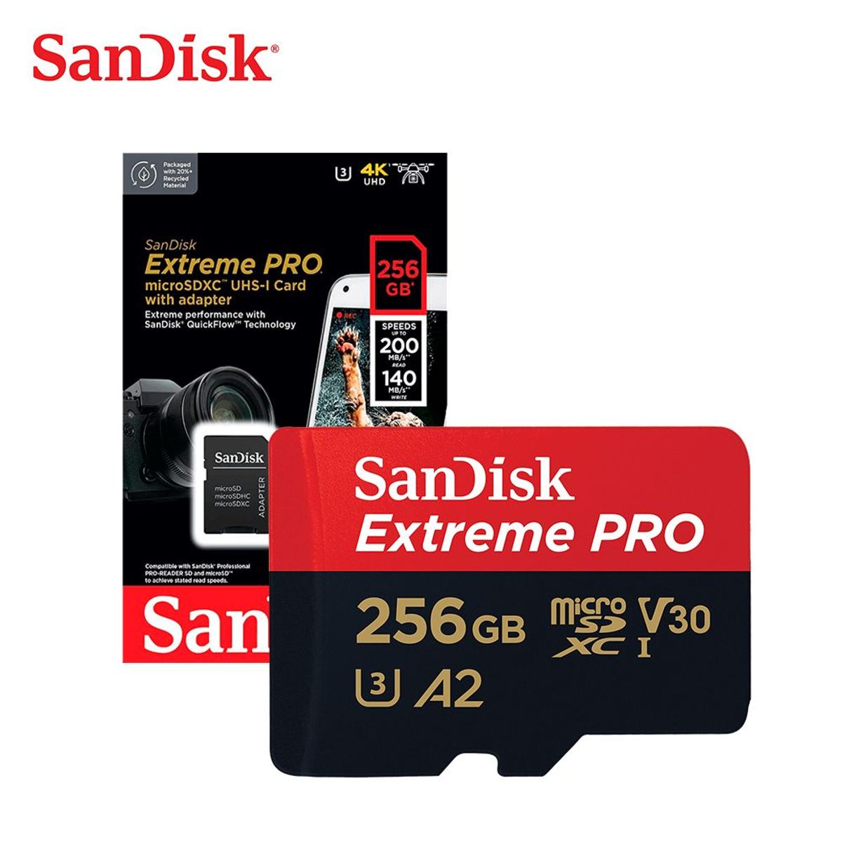 SANDISK - Memoria MICRO SD SANDISK EXTREME PRO 256GB de 200mbs - ORIGINAL