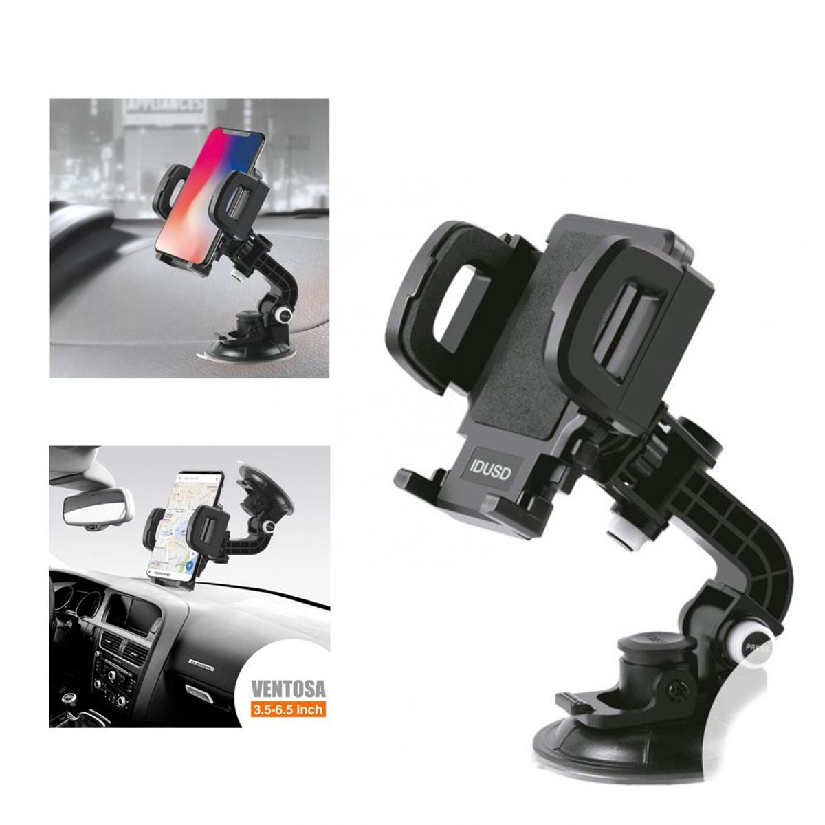 SEISA - Holder Soporte Para Teléfono en Auto con Ventosa Cuello 360°