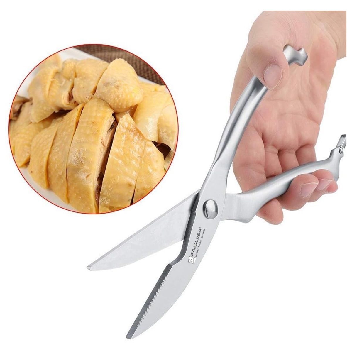 FACUSA - Tijera Profesional de Acero Inoxidable para Carnes y Pollo
