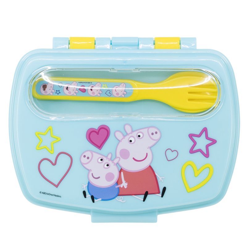PEPPA PIG - Sadwichera rectangular con cubiertos Peppa Pig