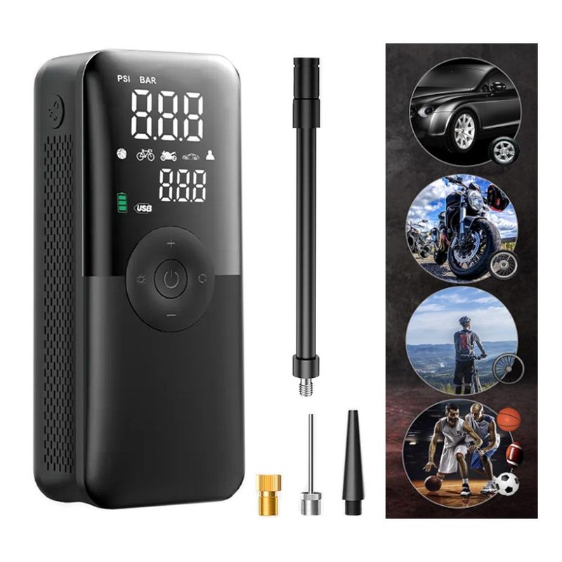 SEISA - Inflador 3 En 1 para Auto Moto Bicicleta y Balones Powerbank