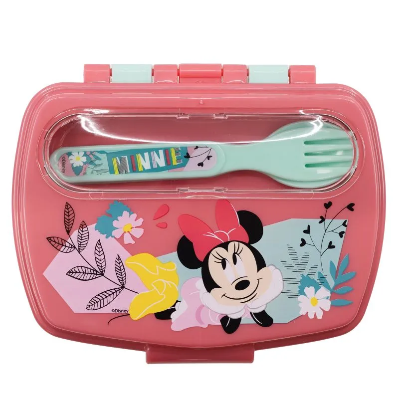 MINNIE - Sadwichera rectangular con cubiertos Minnie Mouse