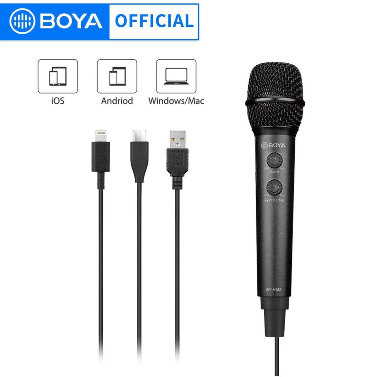 BOYA - Micrófono de mano BOYA BY-HM2 cables  USB tipo C  USB-A  Lightning