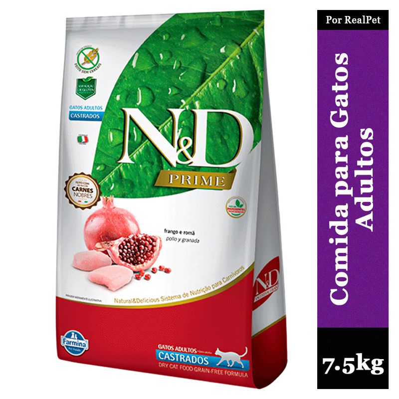 N&D - Comida para Gato Adulto Castrado N&D Pollo y Granada 7.5 kg