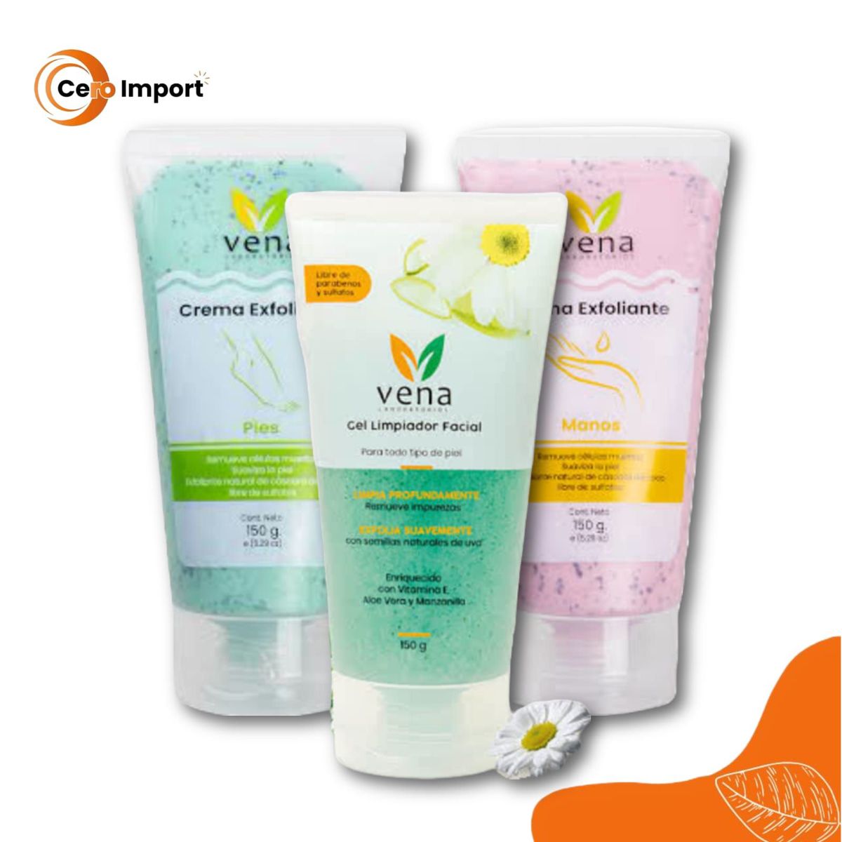 GENERICO - Pack Gel Limpiador Facial - Exfoliante de Manos y Pies VENA