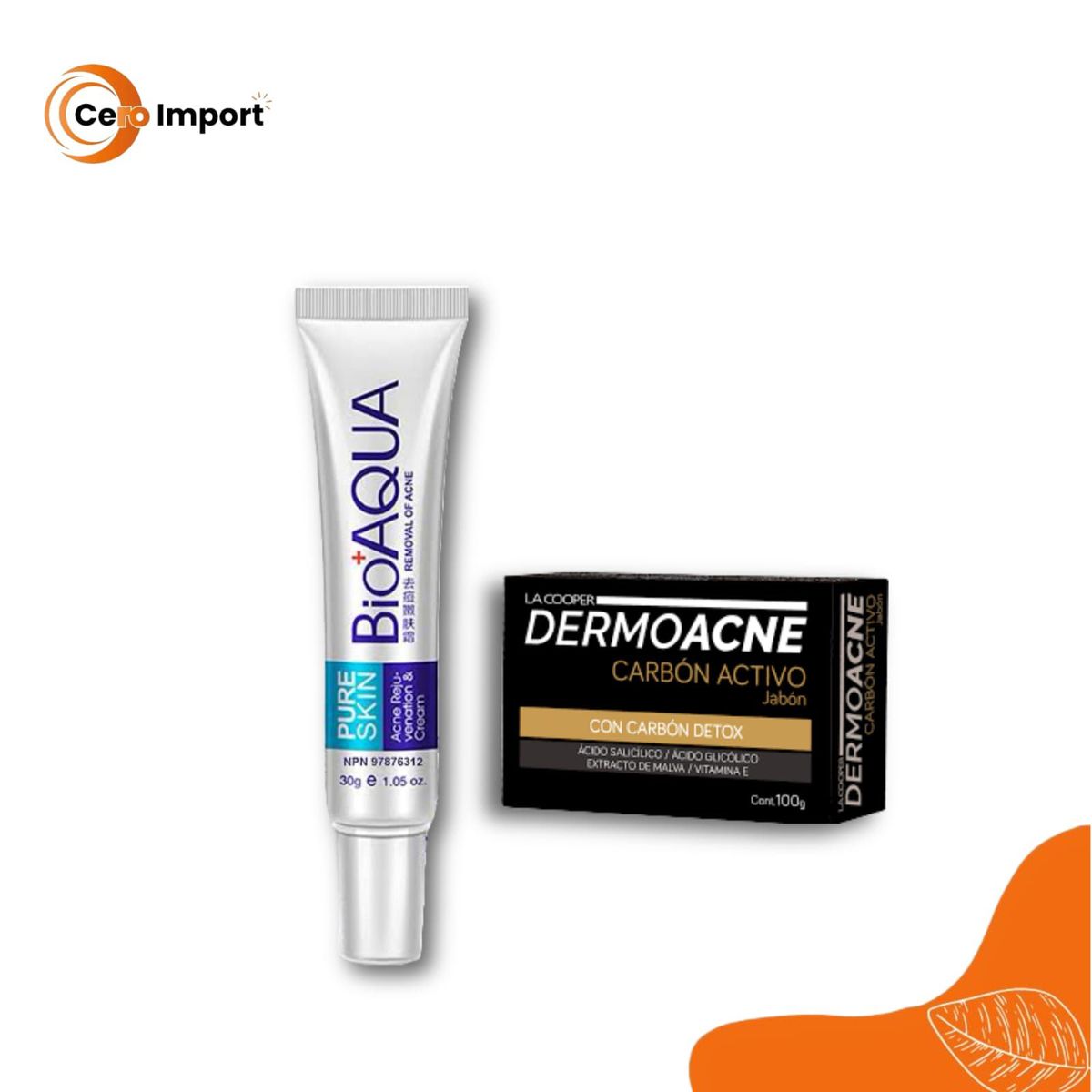 BIOAQUA - Pack Crema AntiAcné Bioaqua y Jabon Dermoacne Carbon Activado LaCooper