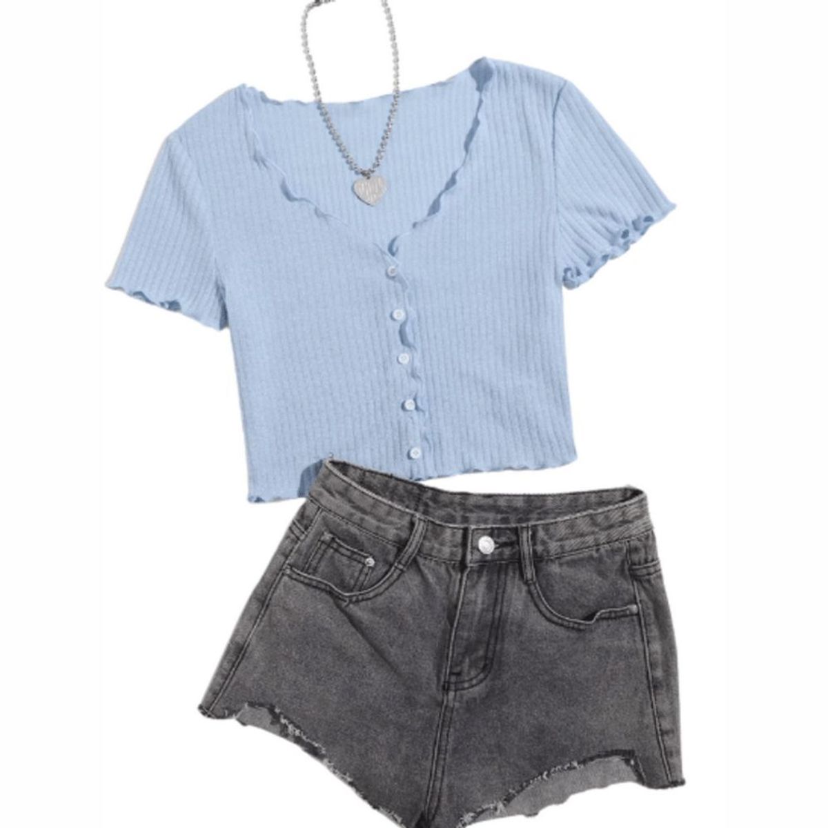 GENERICO - SHEIN Polo Camiseta Celeste Tejida con Boton Delantero