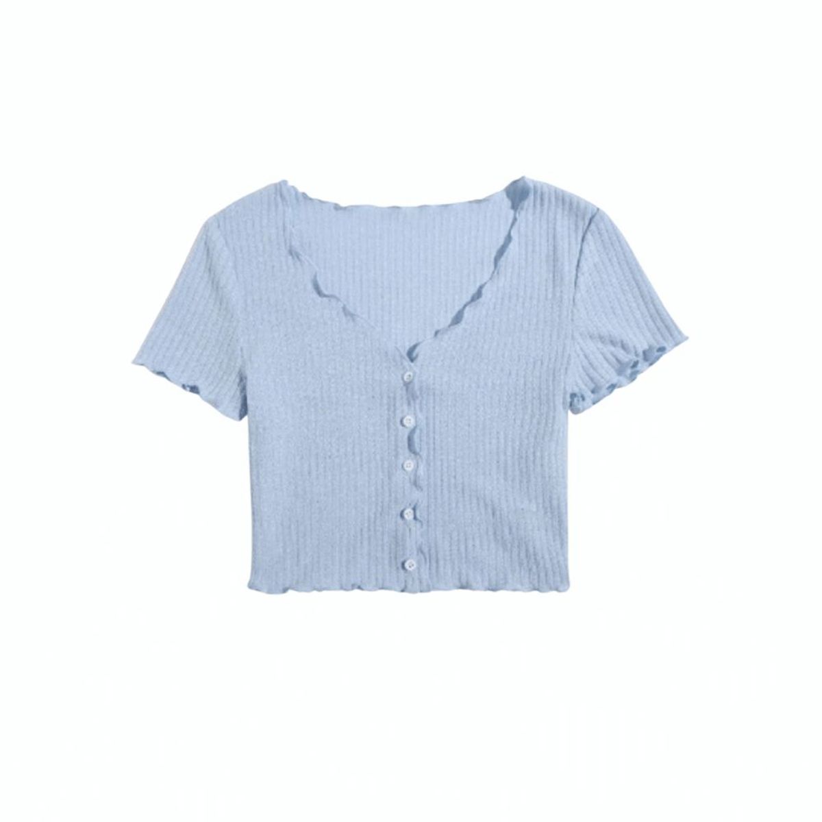 GENERICO - SHEIN Polo Camiseta Celeste Tejida con Boton Delantero