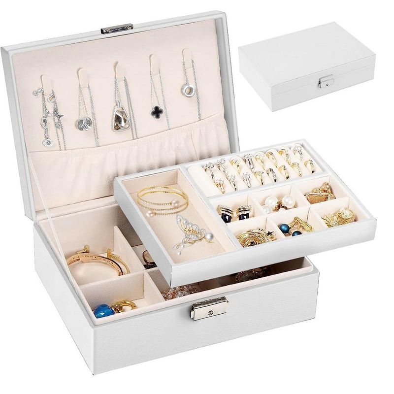 OEM - Organizador de Joyas de Cuero Multifuncional de 2 Capas con Cerradura