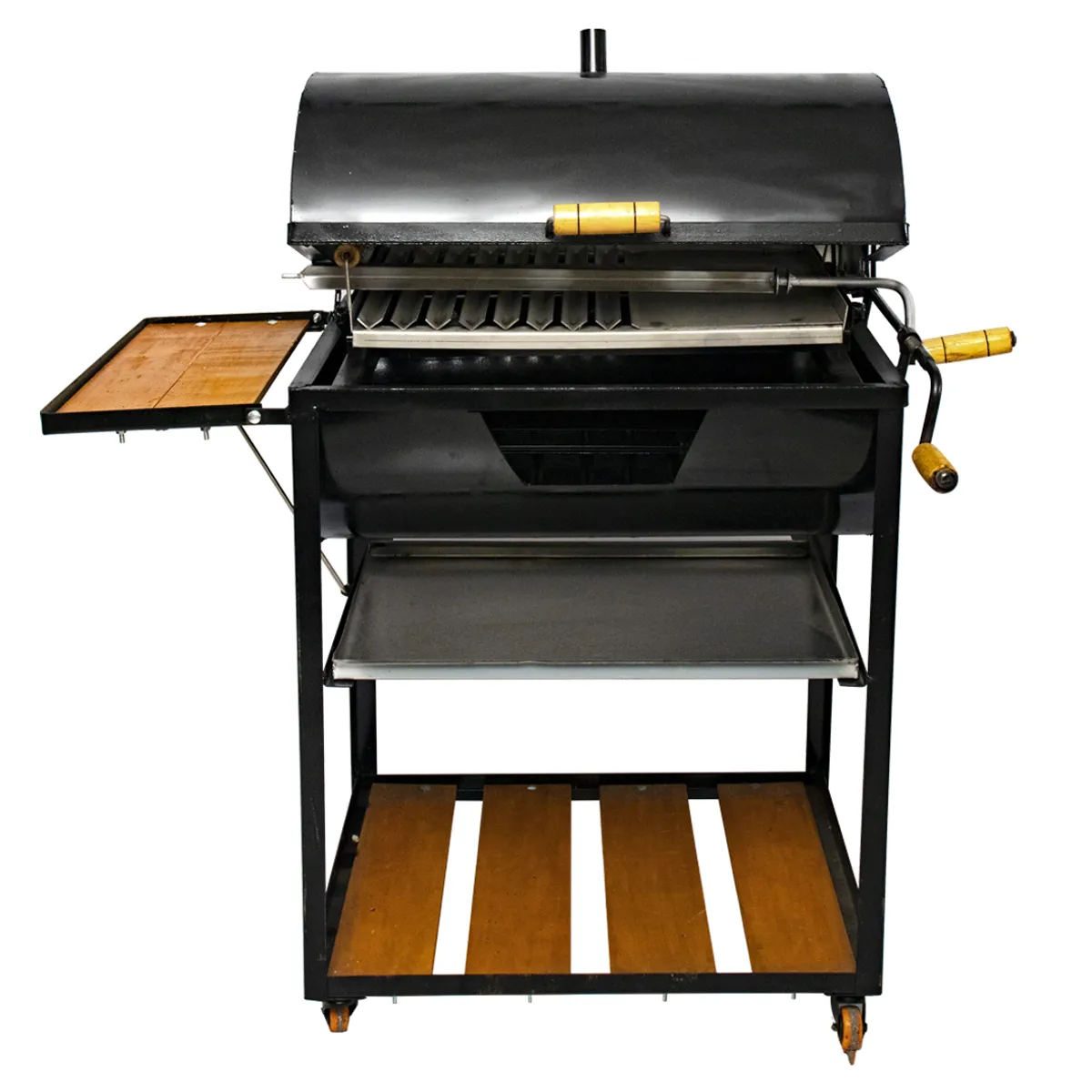 THE GRILL SHOP - Parrilla Levadiza Cilíndrica con Tapa  2 en 1 Guantes carbón cerveza